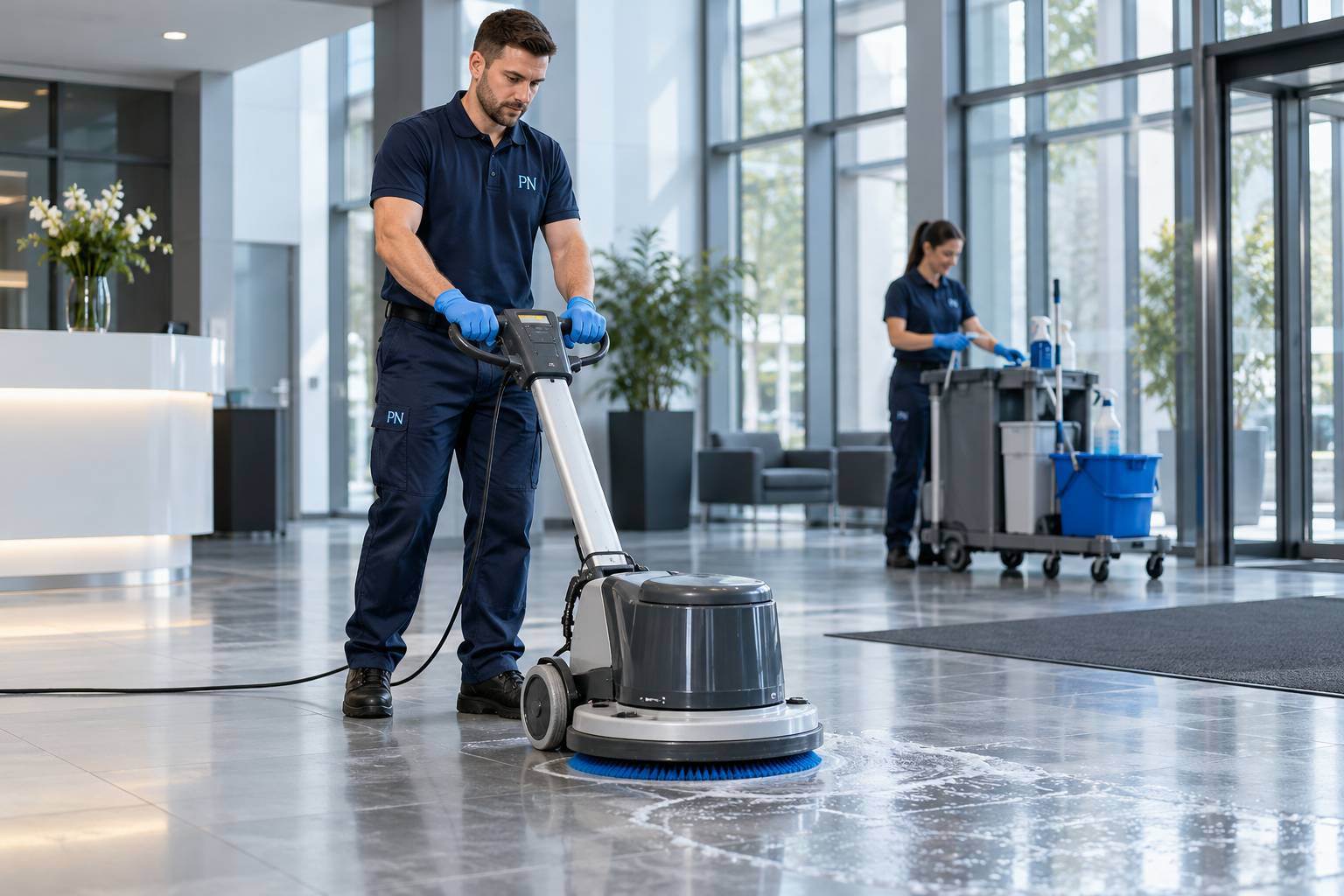 Grundreinigung: professionelle Bodenreinigung mit Einscheibenmaschine